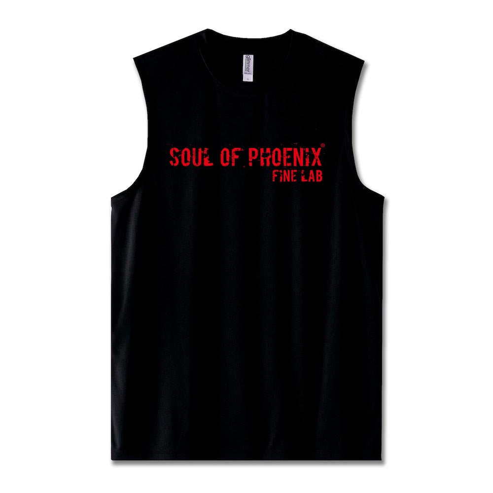 SOUL OF PHOENIX ライトドライノースリーブシャツ ブラック&レッド