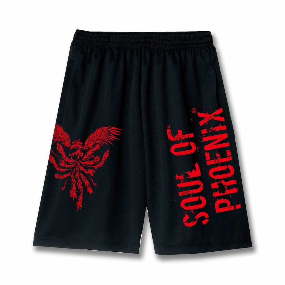 SOUL OF PHOENIX　ライトドライハーフパンツ　ブラック&レッド