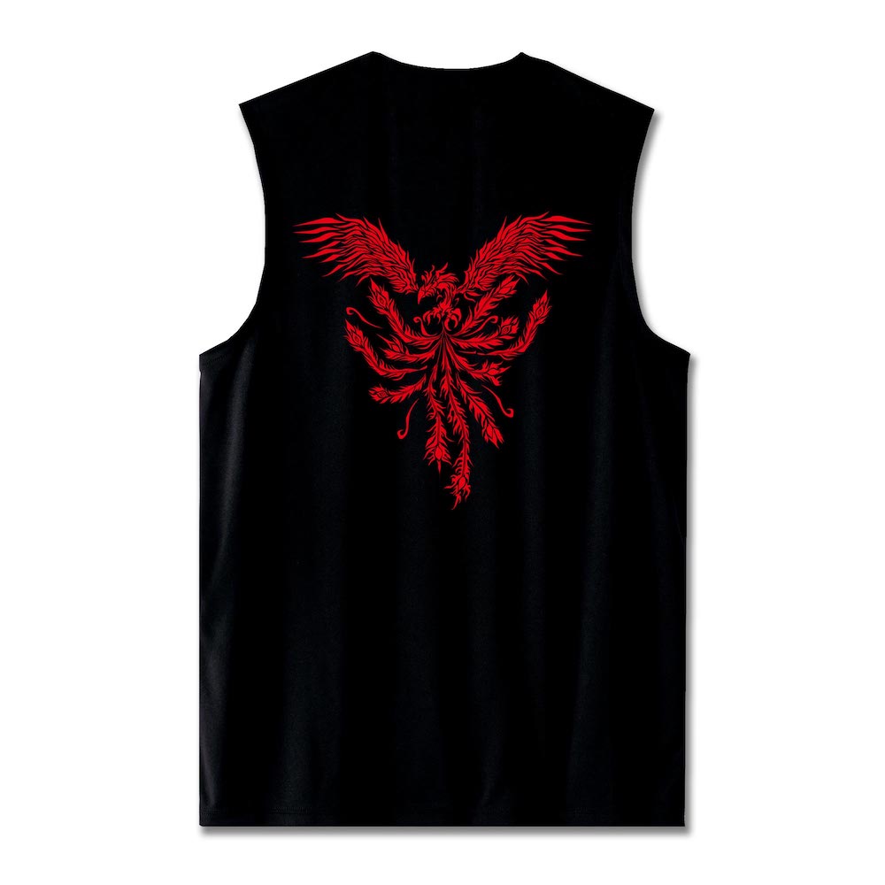 SOUL OF PHOENIX　ライトドライノースリーブシャツ　ブラック＆レッド