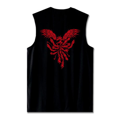 SOUL OF PHOENIX　ライトドライノースリーブシャツ　ブラック＆レッド